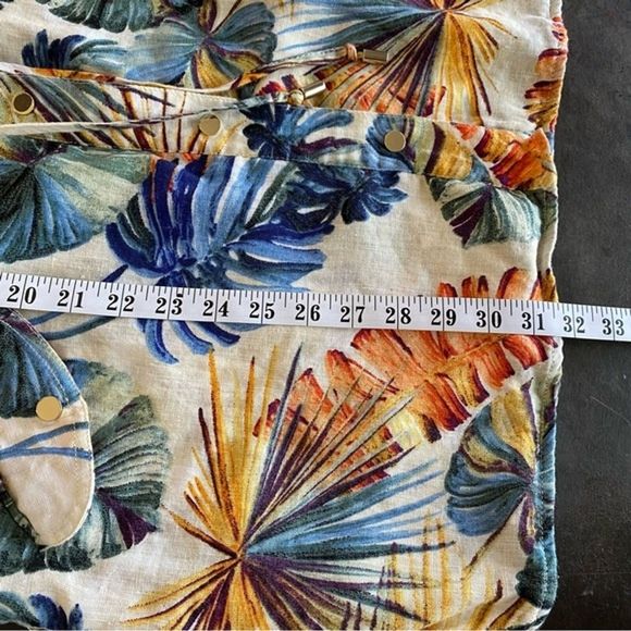 Chicos Jacket Women PMedium Linen Palm Print Snap Front Safari Roll Tab Sleeve - Picture 12 of 12